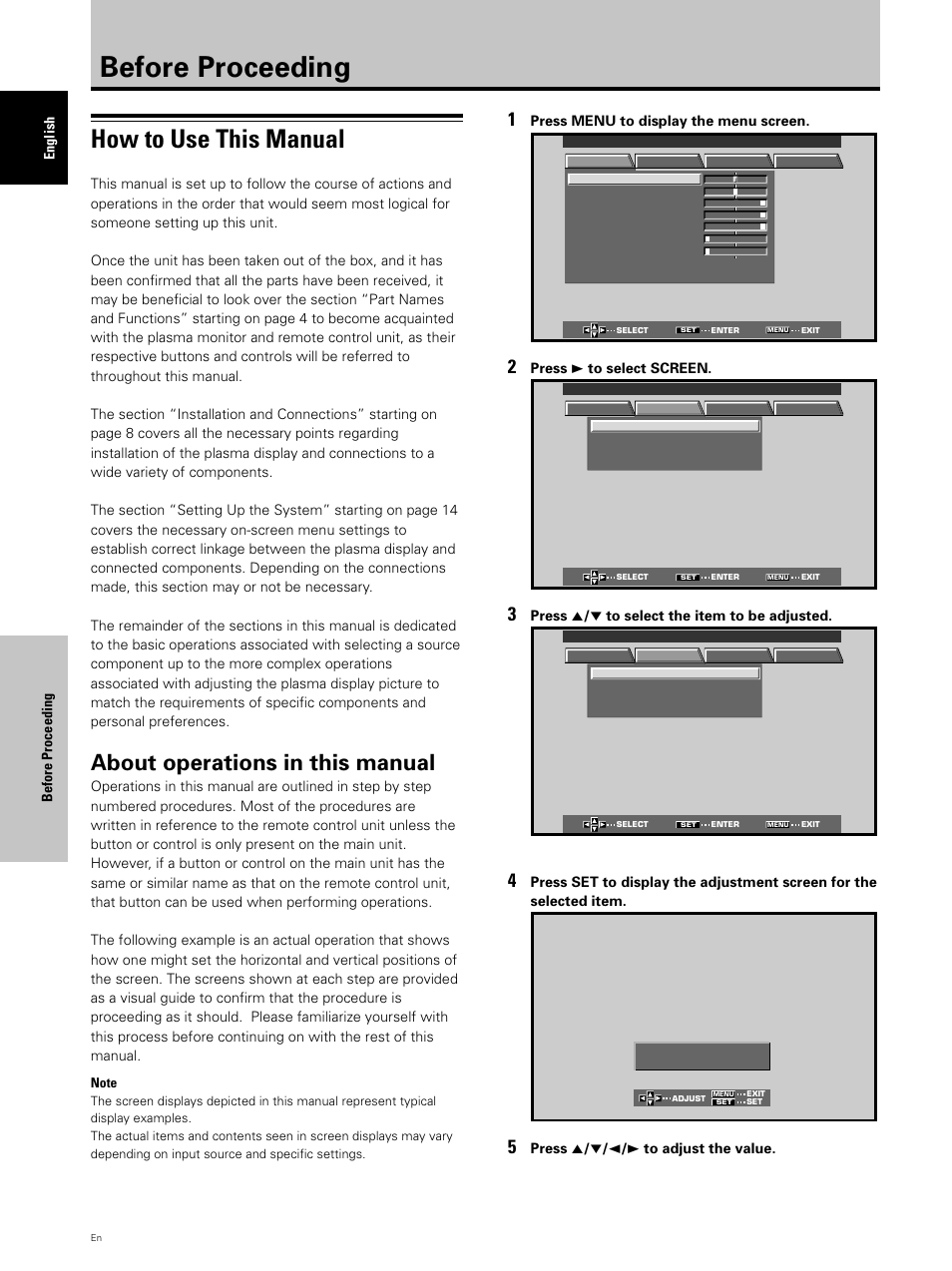 Before proceeding, How to use this manual, About operations in this manual | Hitachi CMP5000WXU User Manual | Page 10 / 40