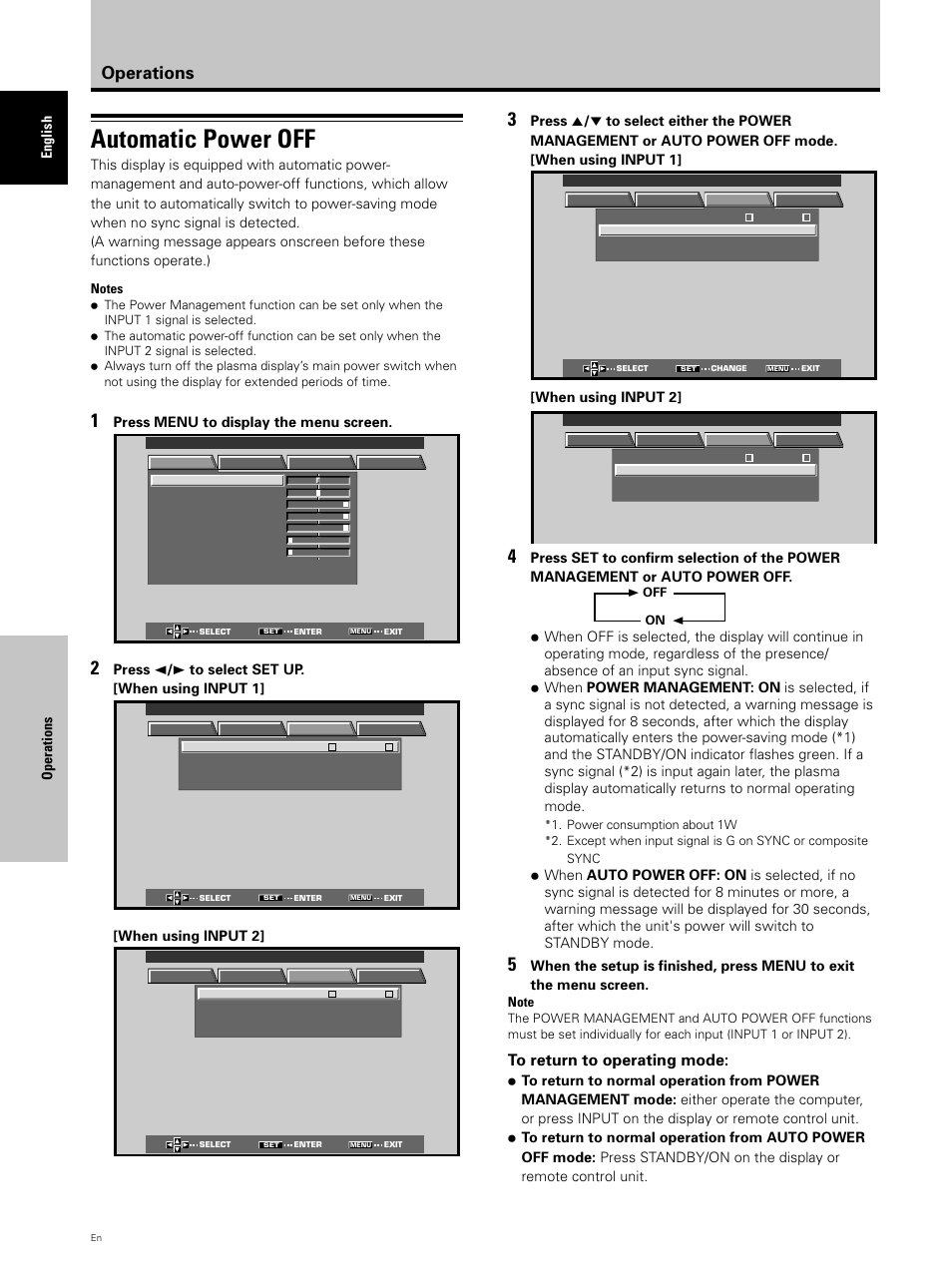 Automatic power off, Operations | Hitachi CMP5000WXU User Manual | Page 28 / 40