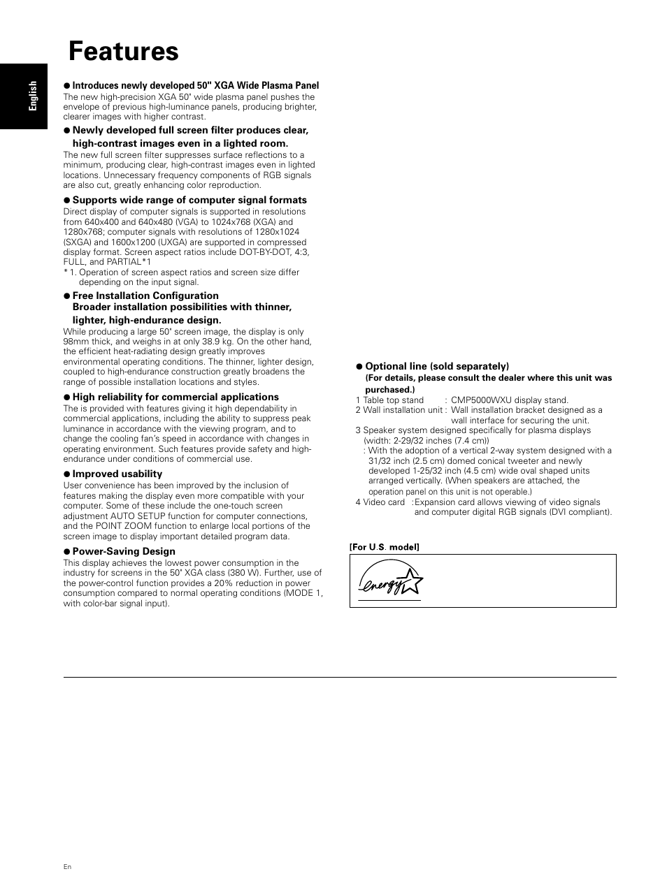 Features | Hitachi CMP5000WXU User Manual | Page 8 / 40