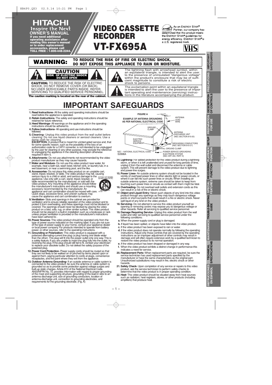 Hitachi VTFX695A User Manual | 8 pages