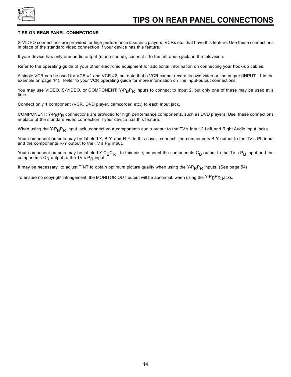 Tips on rear panel connections | Hitachi UltraVision 32UDX10S User Manual | Page 14 / 68