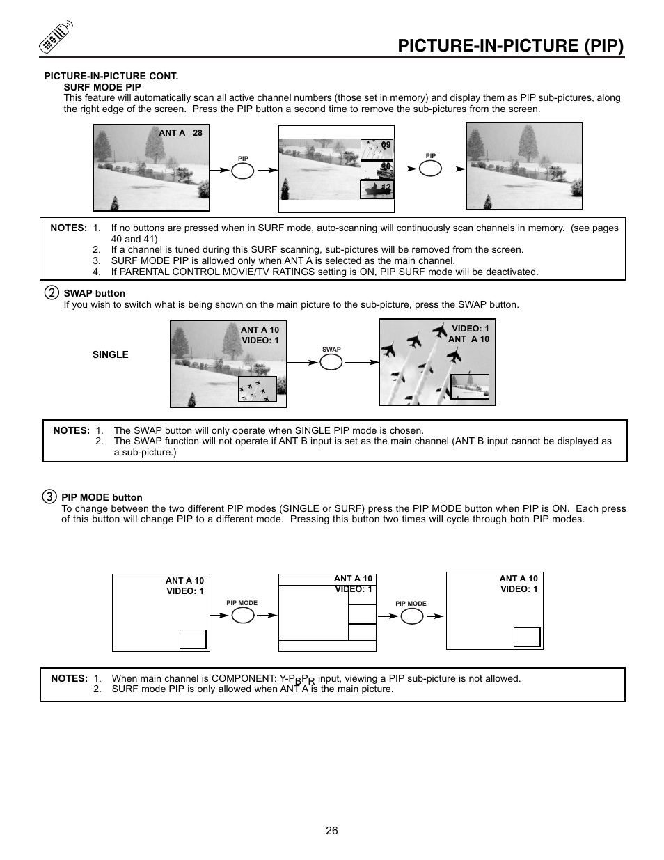 Picture-in-picture (pip) | Hitachi UltraVision 32UDX10S User Manual | Page 26 / 68