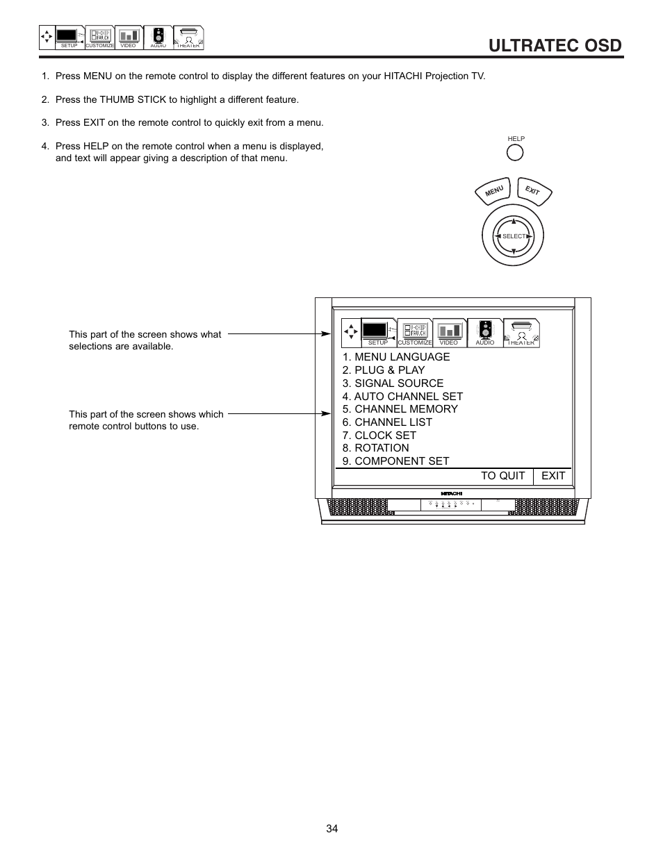 Ultratec osd | Hitachi UltraVision 32UDX10S User Manual | Page 34 / 68