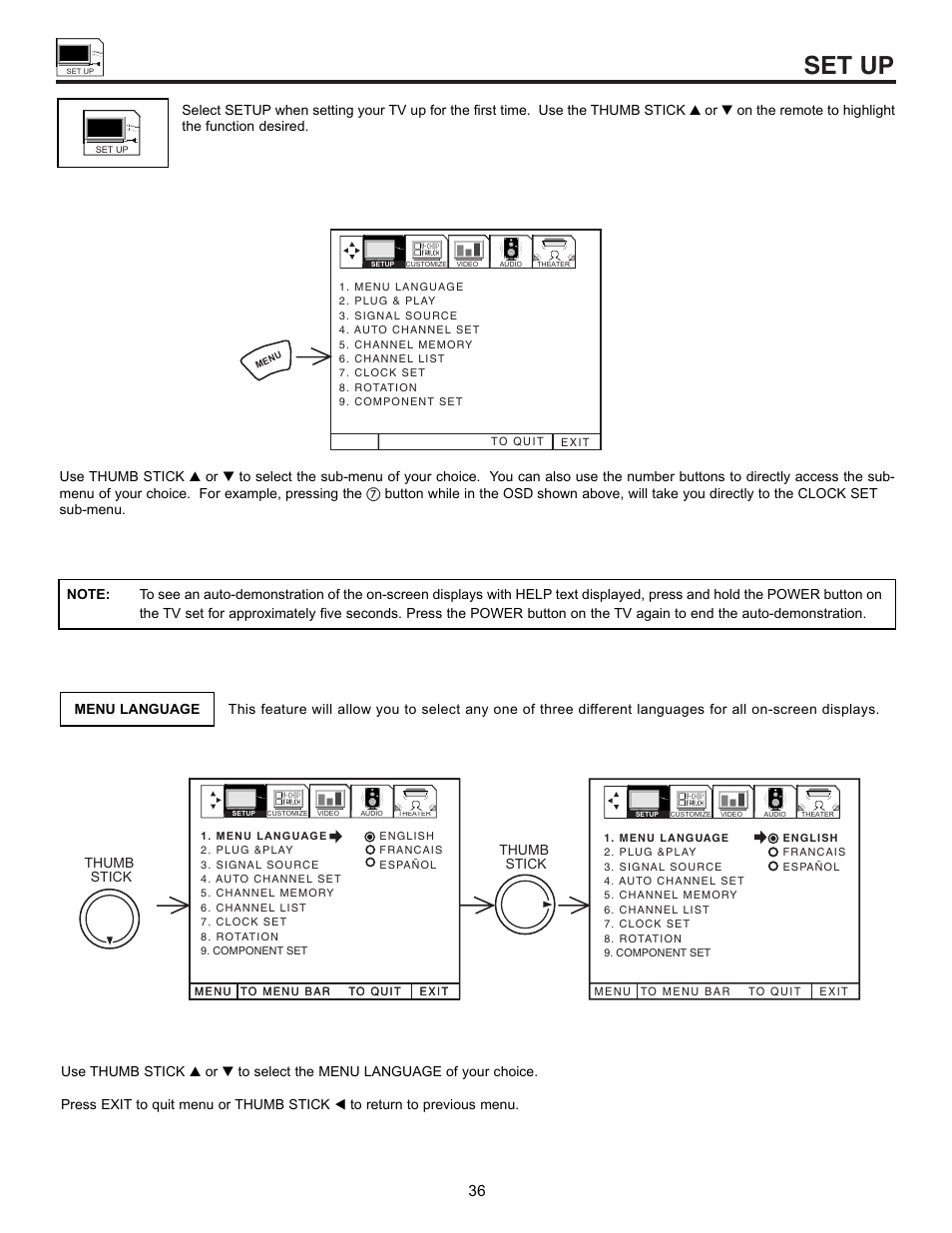 Set up | Hitachi UltraVision 32UDX10S User Manual | Page 36 / 68