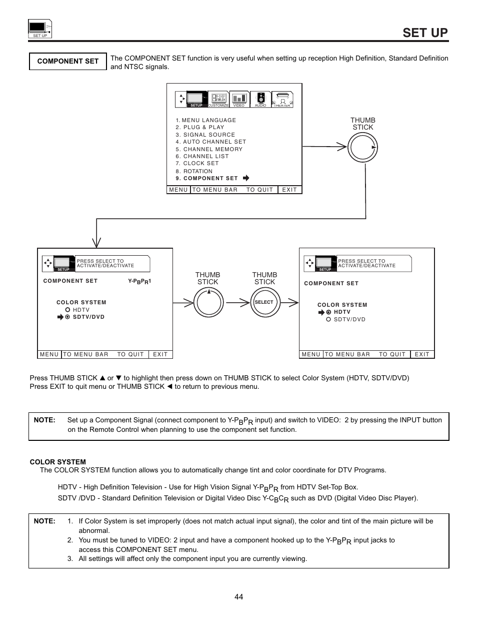 Set up | Hitachi UltraVision 32UDX10S User Manual | Page 44 / 68
