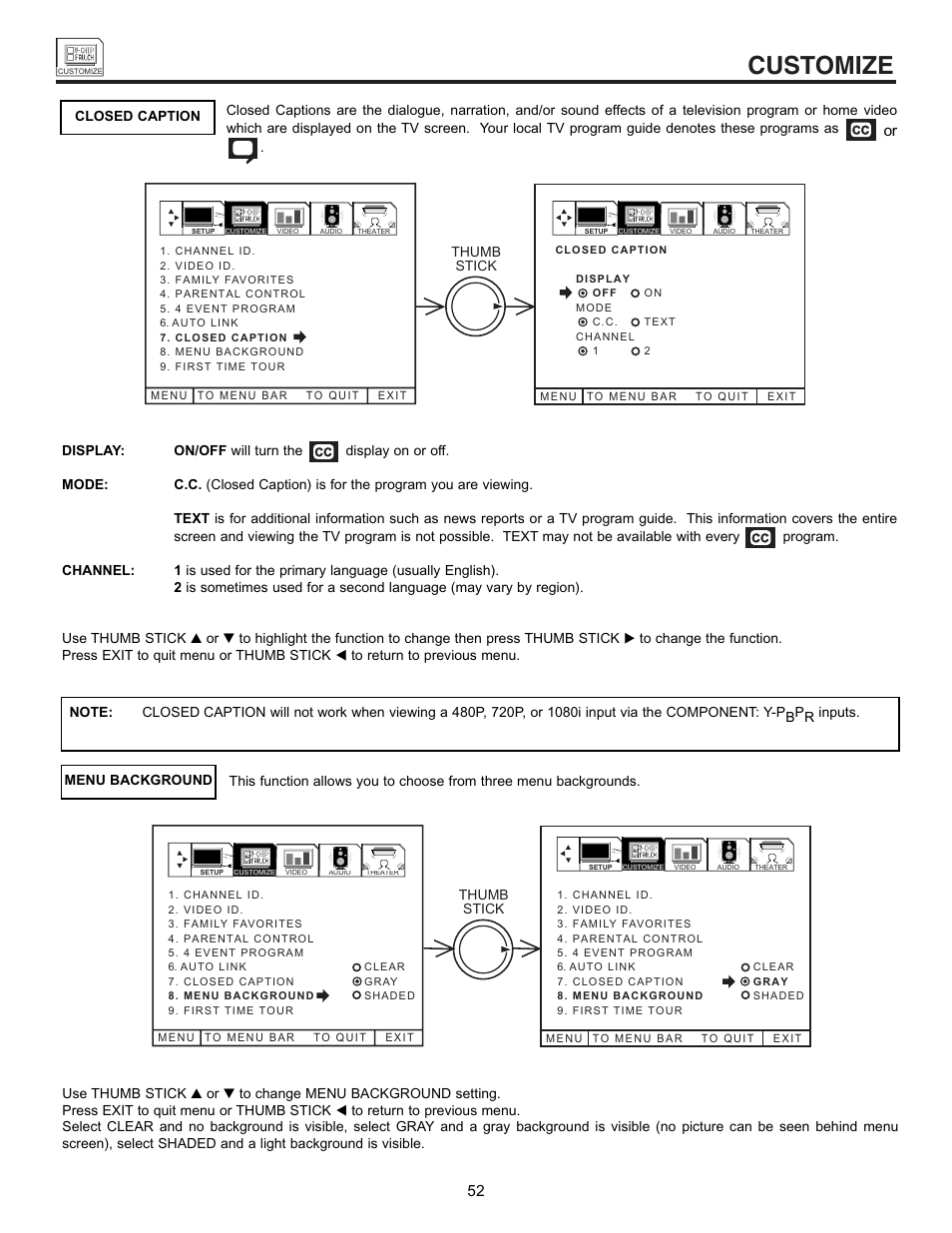 Customize | Hitachi UltraVision 32UDX10S User Manual | Page 52 / 68