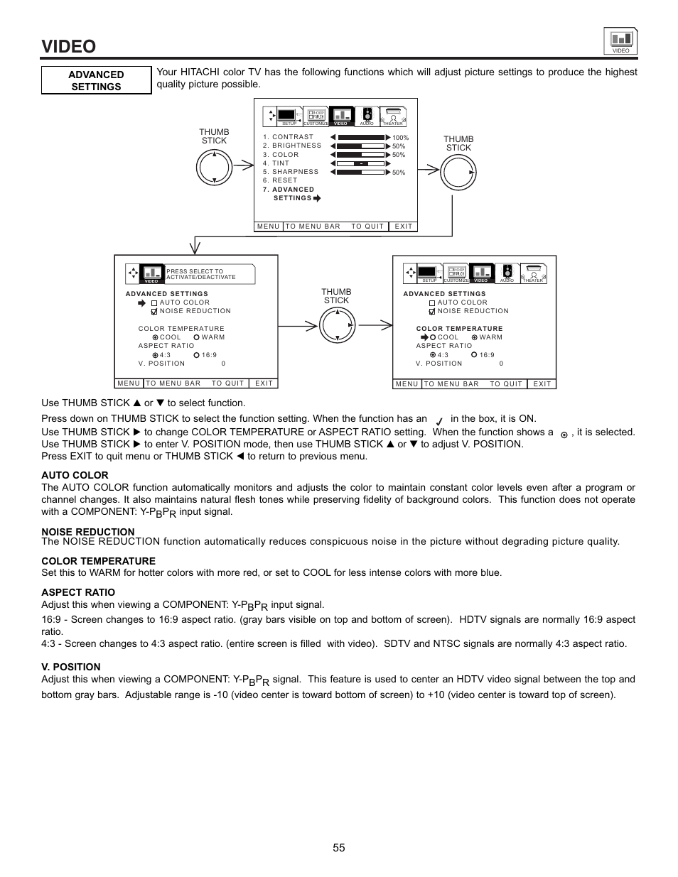Video | Hitachi UltraVision 32UDX10S User Manual | Page 55 / 68