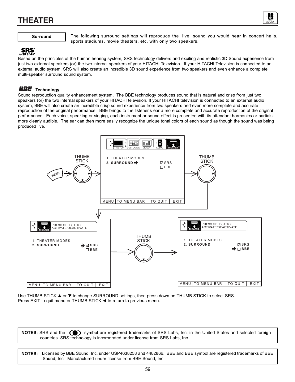 Theater | Hitachi UltraVision 32UDX10S User Manual | Page 59 / 68