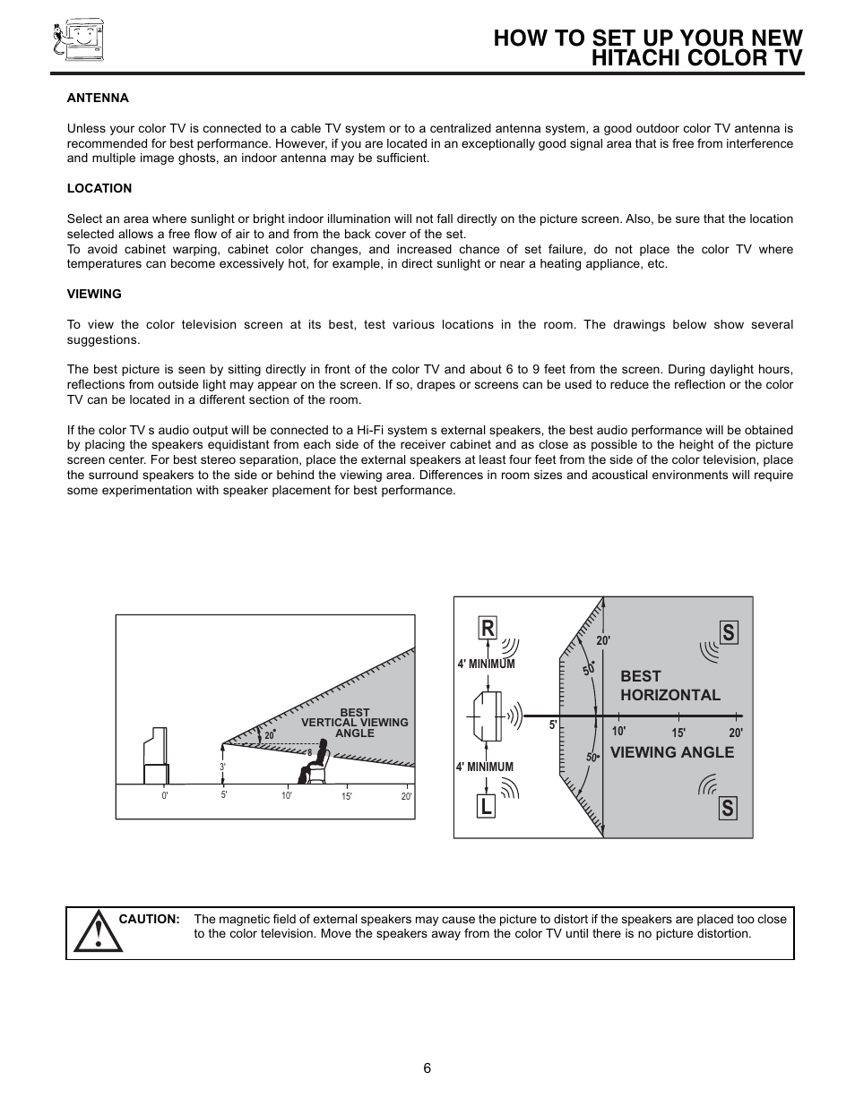 How to set up your new hitachi color tv, Sl r | Hitachi UltraVision 32UDX10S User Manual | Page 6 / 68