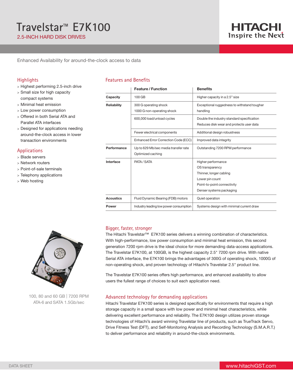 Hitachi E7K100 User Manual | 2 pages