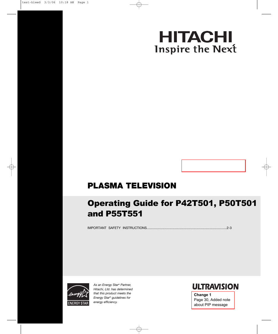 Hitachi P50T501 User Manual | 159 pages