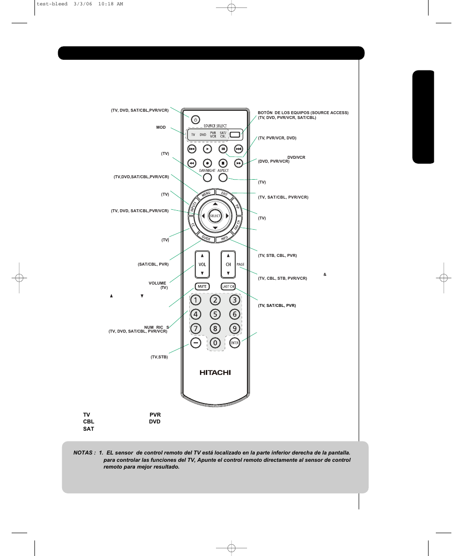 Guía rápida para las funciones del control remoto, Uso por primera vez | Hitachi P50T501 User Manual | Page 84 / 159