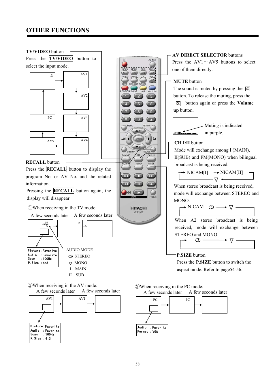 Other functions | Hitachi C47-WD8000 User Manual | Page 58 / 68