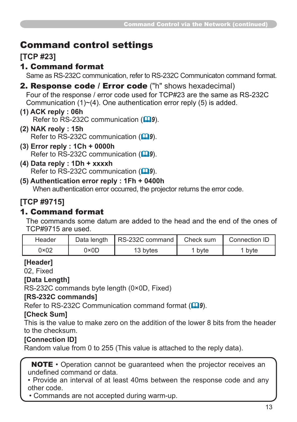 Command control settings | Hitachi CP-X3010N User Manual | Page 13 / 29