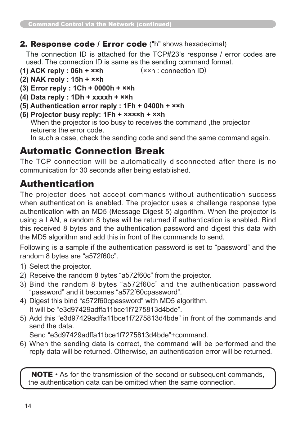 Automatic connection break, Authentication | Hitachi CP-X3010N User Manual | Page 14 / 29