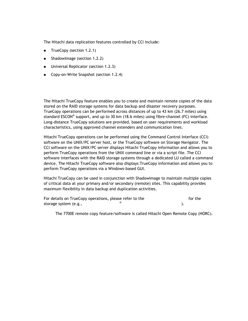 2 overview of hitachi data replication functions, 1 hitachi truecopy | Hitachi TAGMASTORE MK-90RD011-25 User Manual | Page 20 / 388