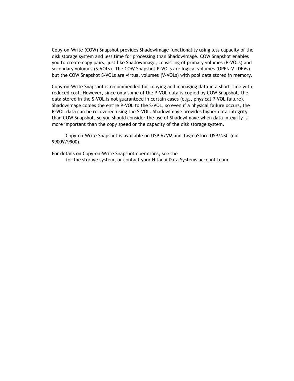 4 hitachi copy-on-write snapshot, E snapshot (section 1.2.4) | Hitachi TAGMASTORE MK-90RD011-25 User Manual | Page 22 / 388