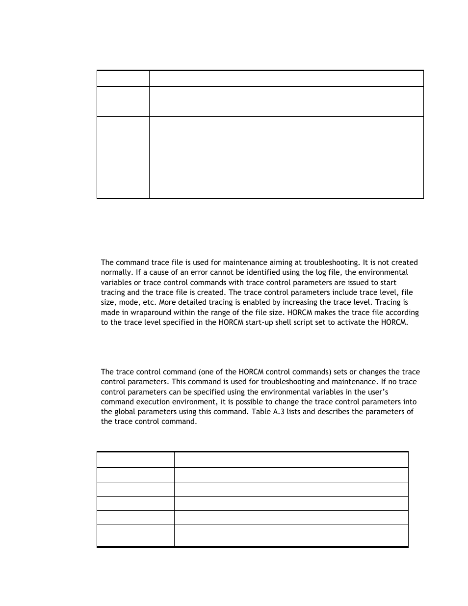 A.2 trace files, A.3 trace control command | Hitachi TAGMASTORE MK-90RD011-25 User Manual | Page 373 / 388