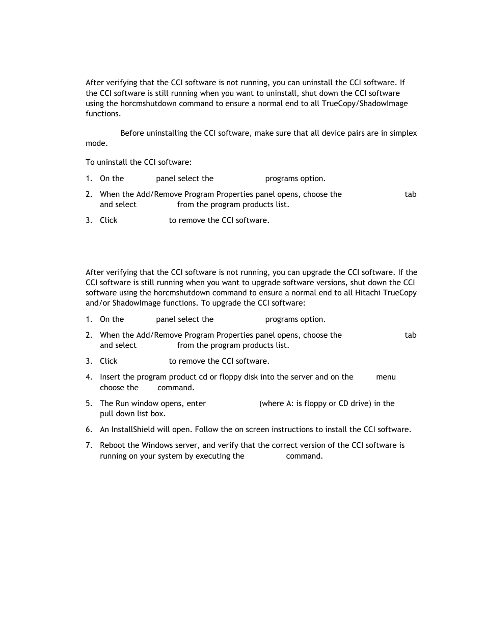 B.3 uninstalling windows cci software, B.4 upgrading windows cci software | Hitachi TAGMASTORE MK-90RD011-25 User Manual | Page 378 / 388