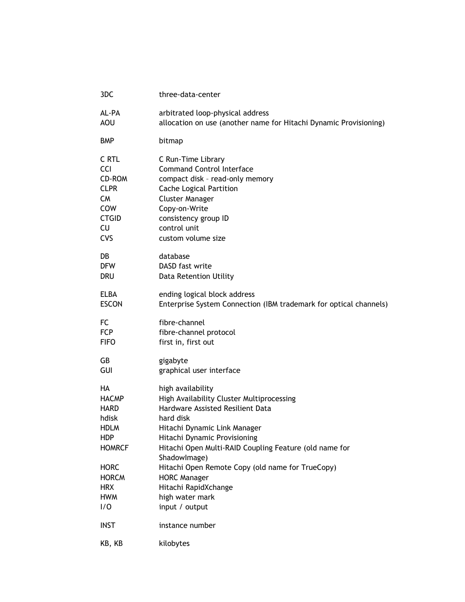 Acronyms and abbreviations | Hitachi TAGMASTORE MK-90RD011-25 User Manual | Page 385 / 388