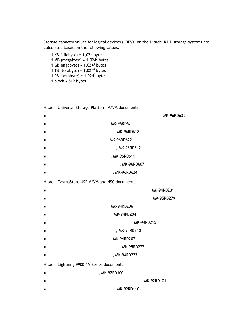 Conventions for storage capacity values, Referenced documents | Hitachi TAGMASTORE MK-90RD011-25 User Manual | Page 6 / 388