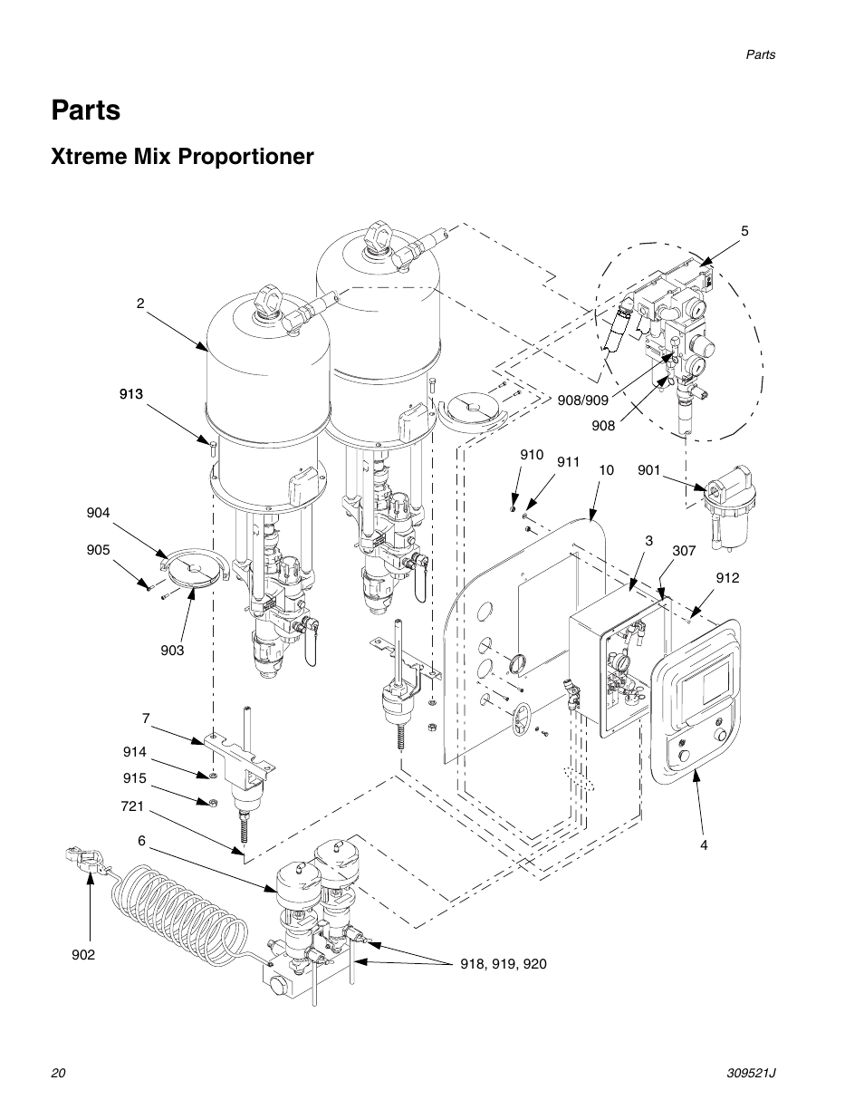 Parts, Xtreme mix proportioner | Hitachi XTREME MIX 309521J User Manual | Page 20 / 32