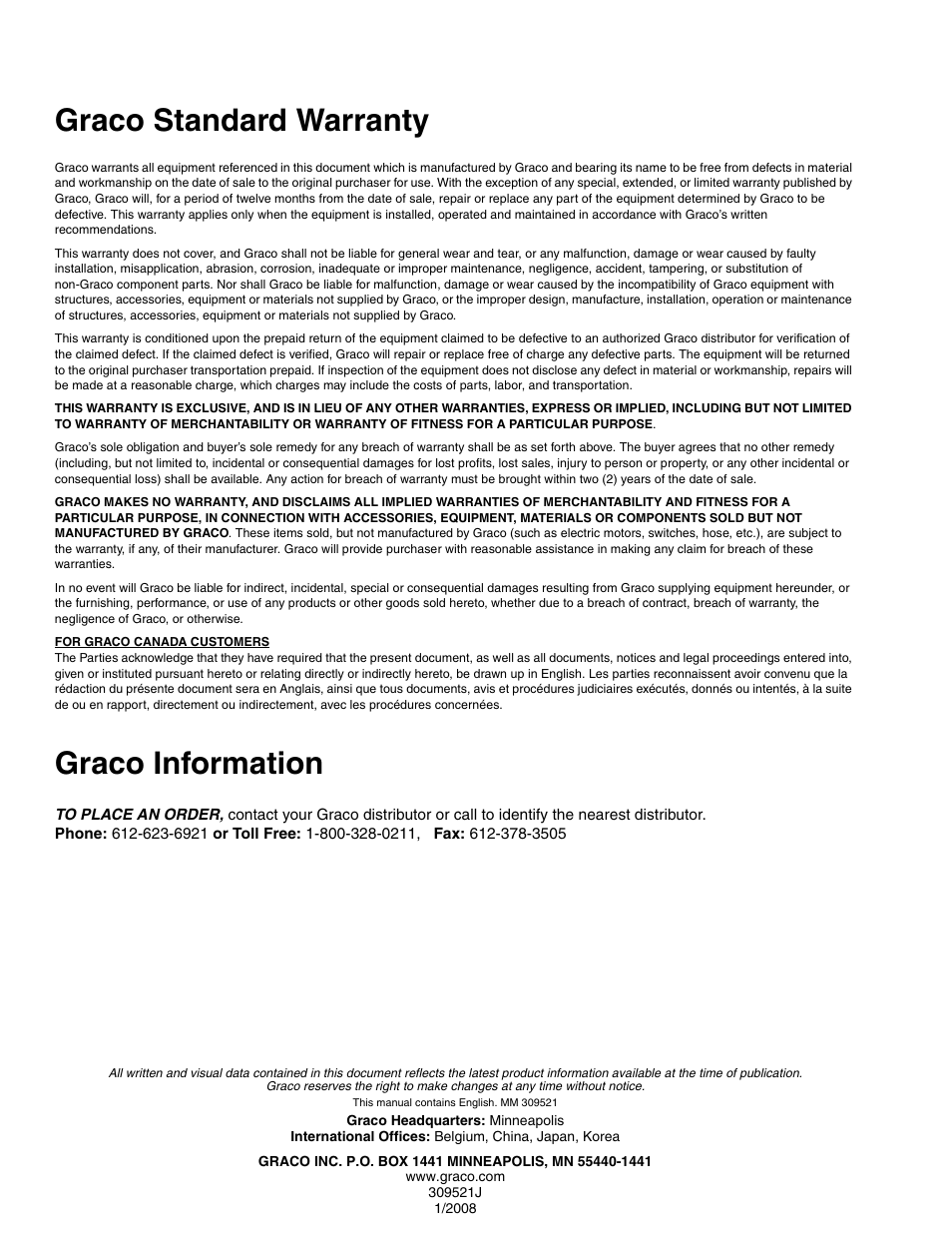 Graco standard warranty, Graco information | Hitachi XTREME MIX 309521J User Manual | Page 32 / 32