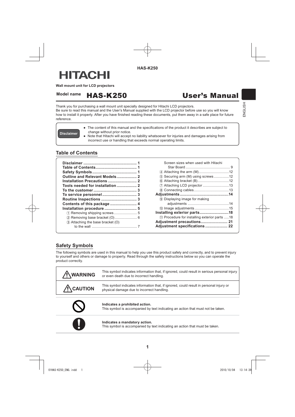 Hitachi HAS-K250 User Manual | 22 pages