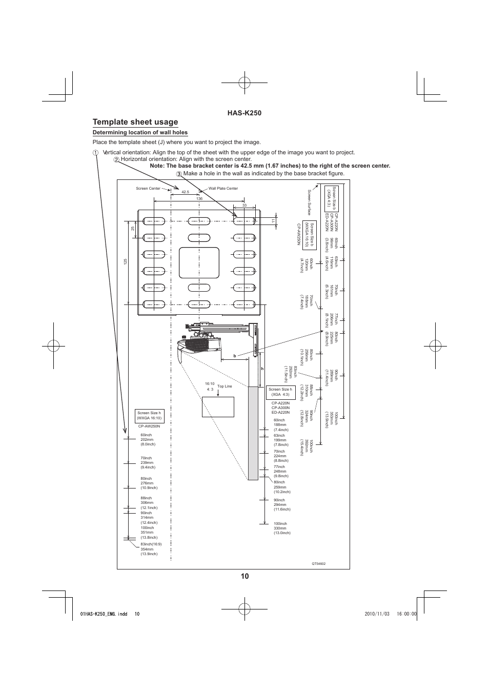 Template sheet usage, Has-k250 | Hitachi HAS-K250 User Manual | Page 10 / 22