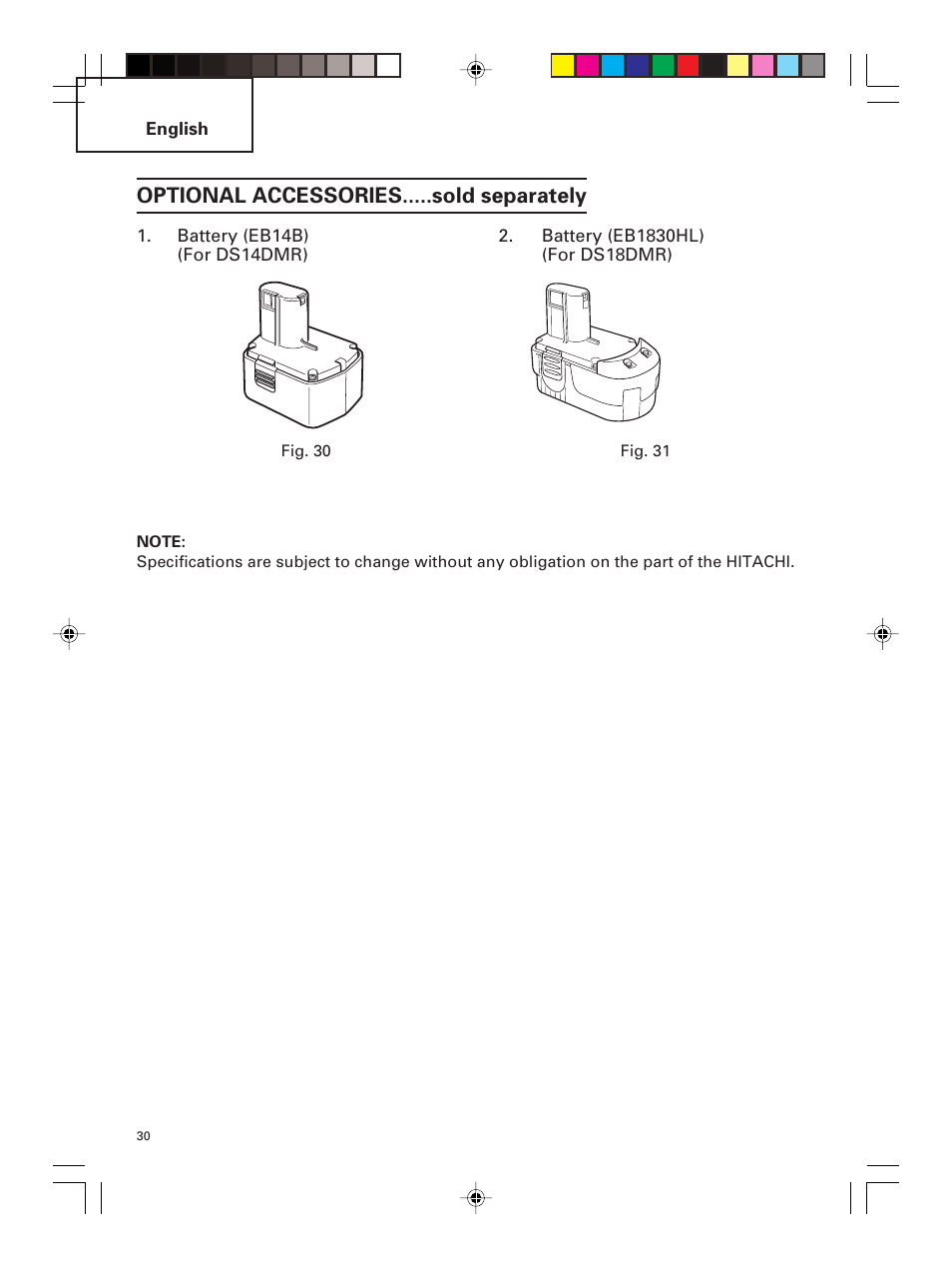 Optional accessories.....sold separately | Hitachi DS 14DMR User Manual | Page 30 / 88