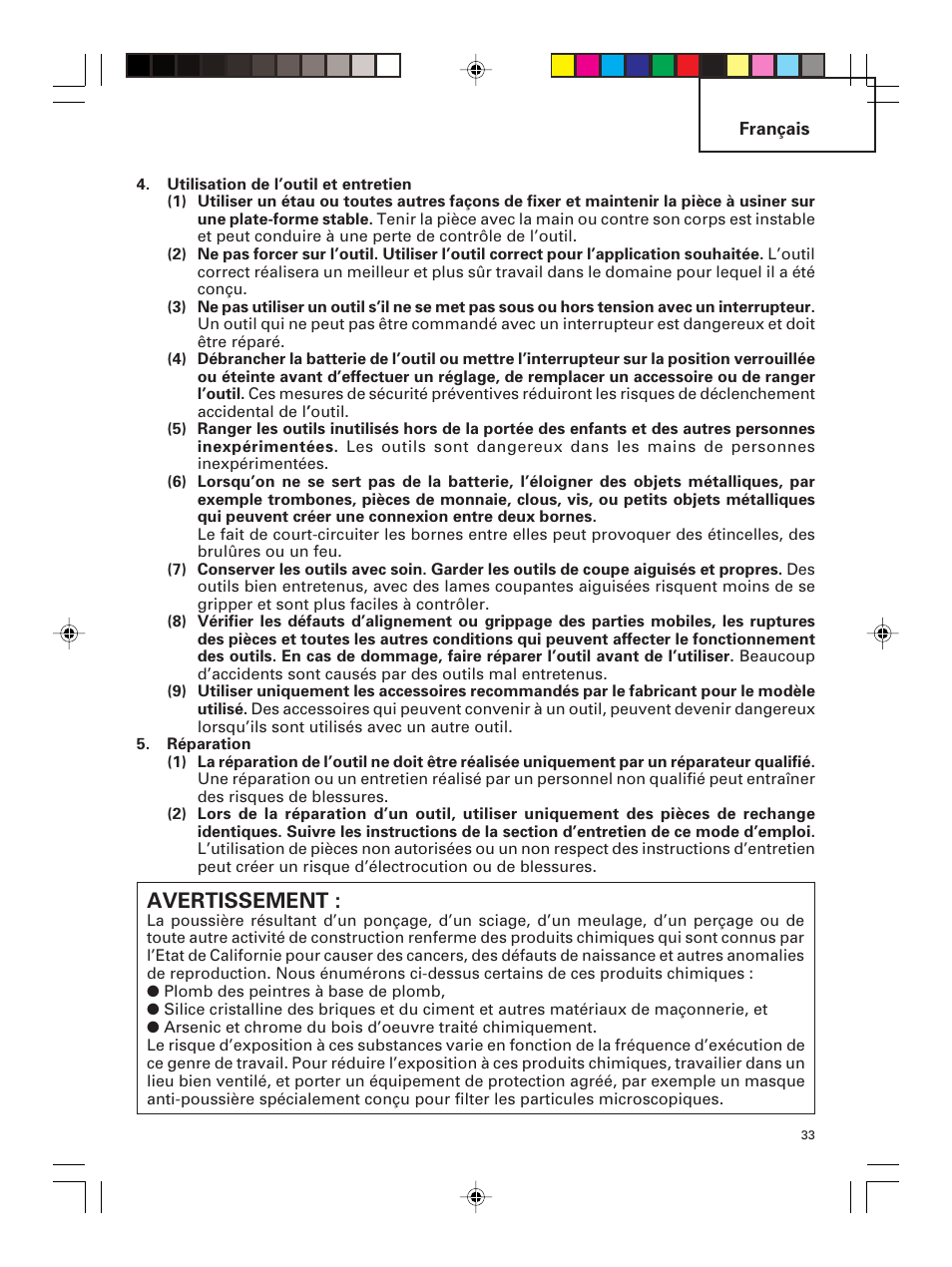 Avertissement | Hitachi DS 14DMR User Manual | Page 33 / 88