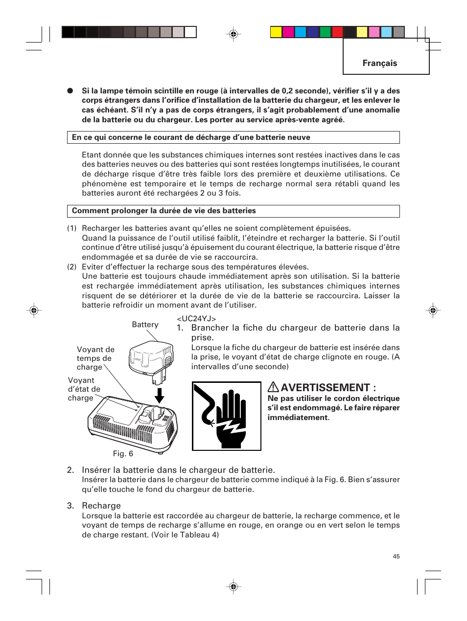 Avertissement | Hitachi DS 14DMR User Manual | Page 45 / 88