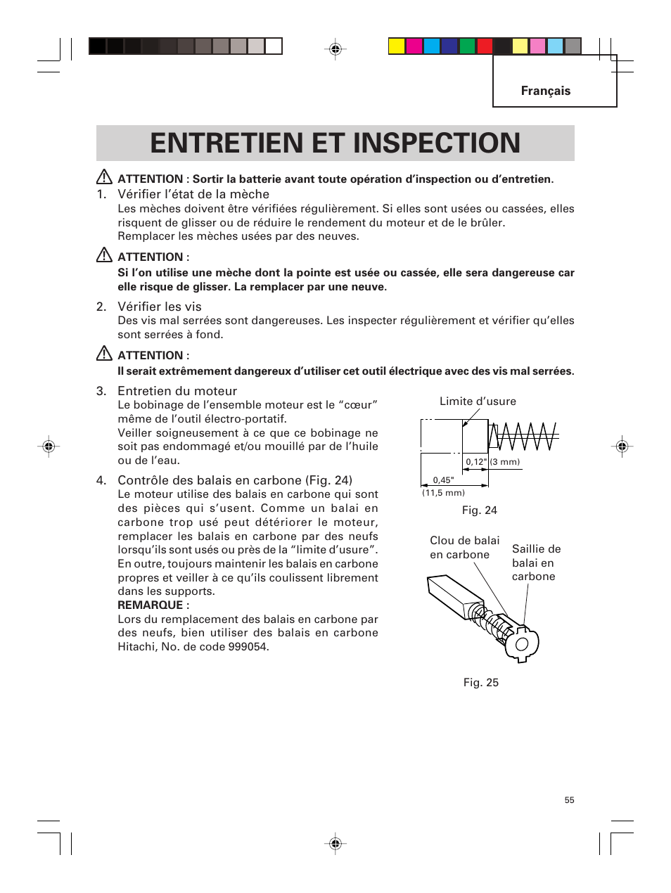 Entretien et inspection | Hitachi DS 14DMR User Manual | Page 55 / 88