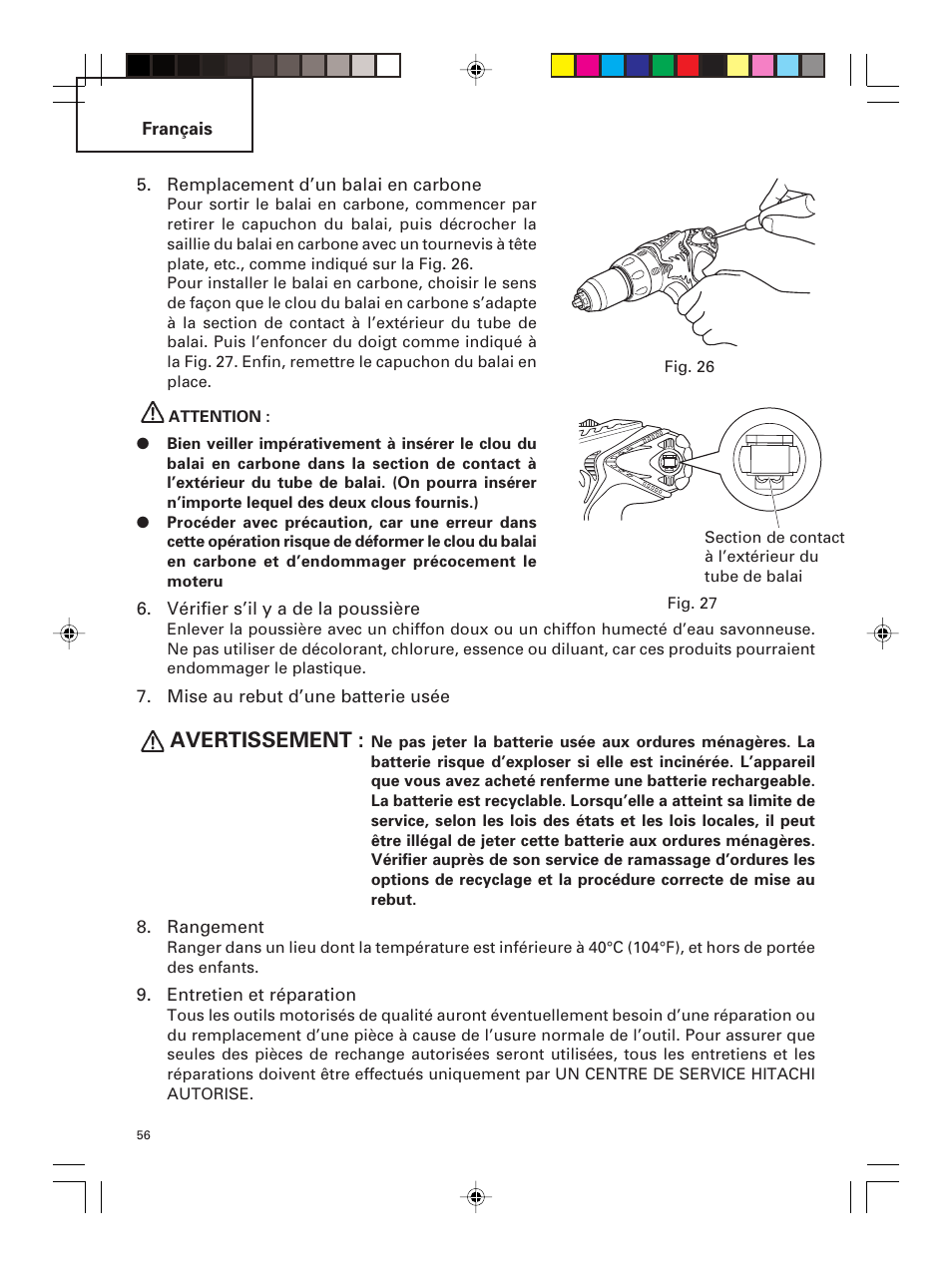 Avertissement | Hitachi DS 14DMR User Manual | Page 56 / 88