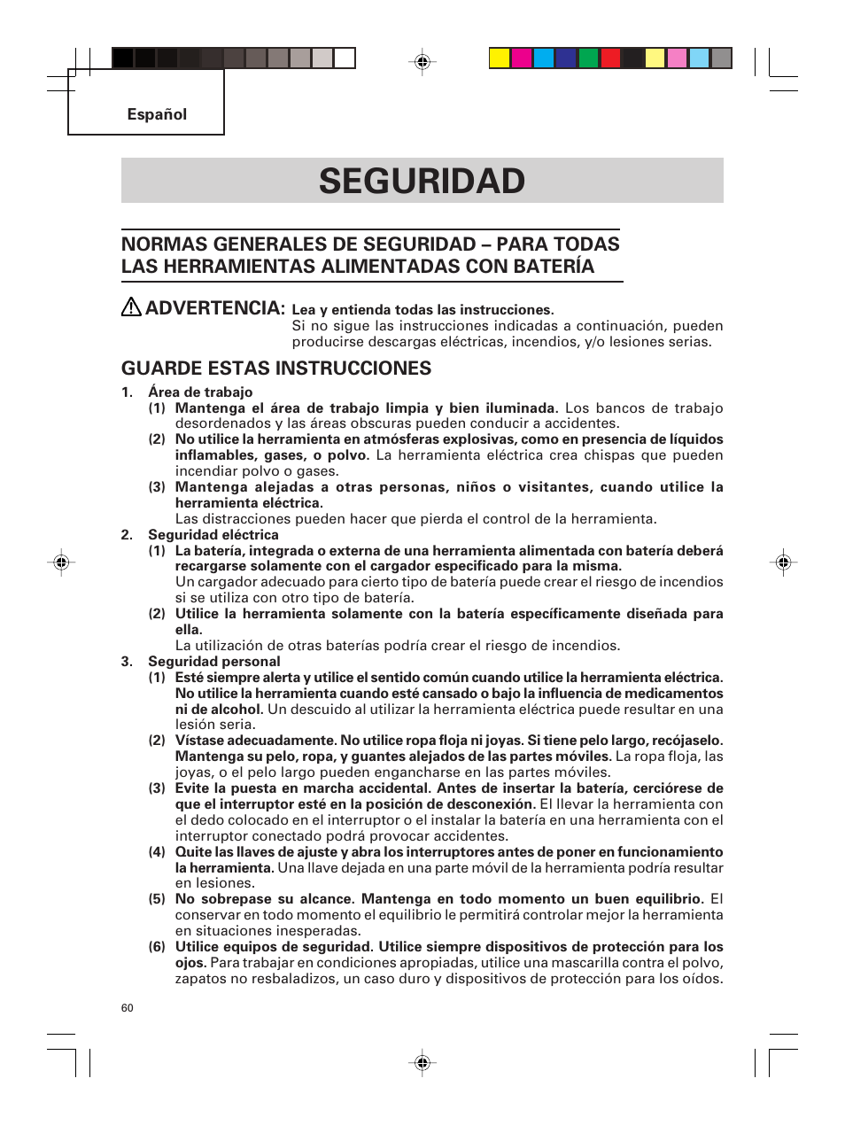 Seguridad, Guarde estas instrucciones | Hitachi DS 14DMR User Manual | Page 60 / 88