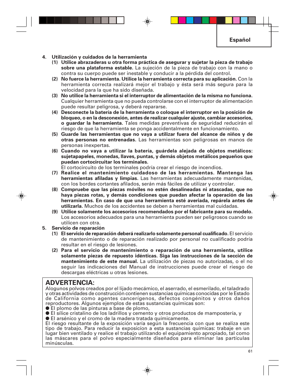 Advertencia | Hitachi DS 14DMR User Manual | Page 61 / 88