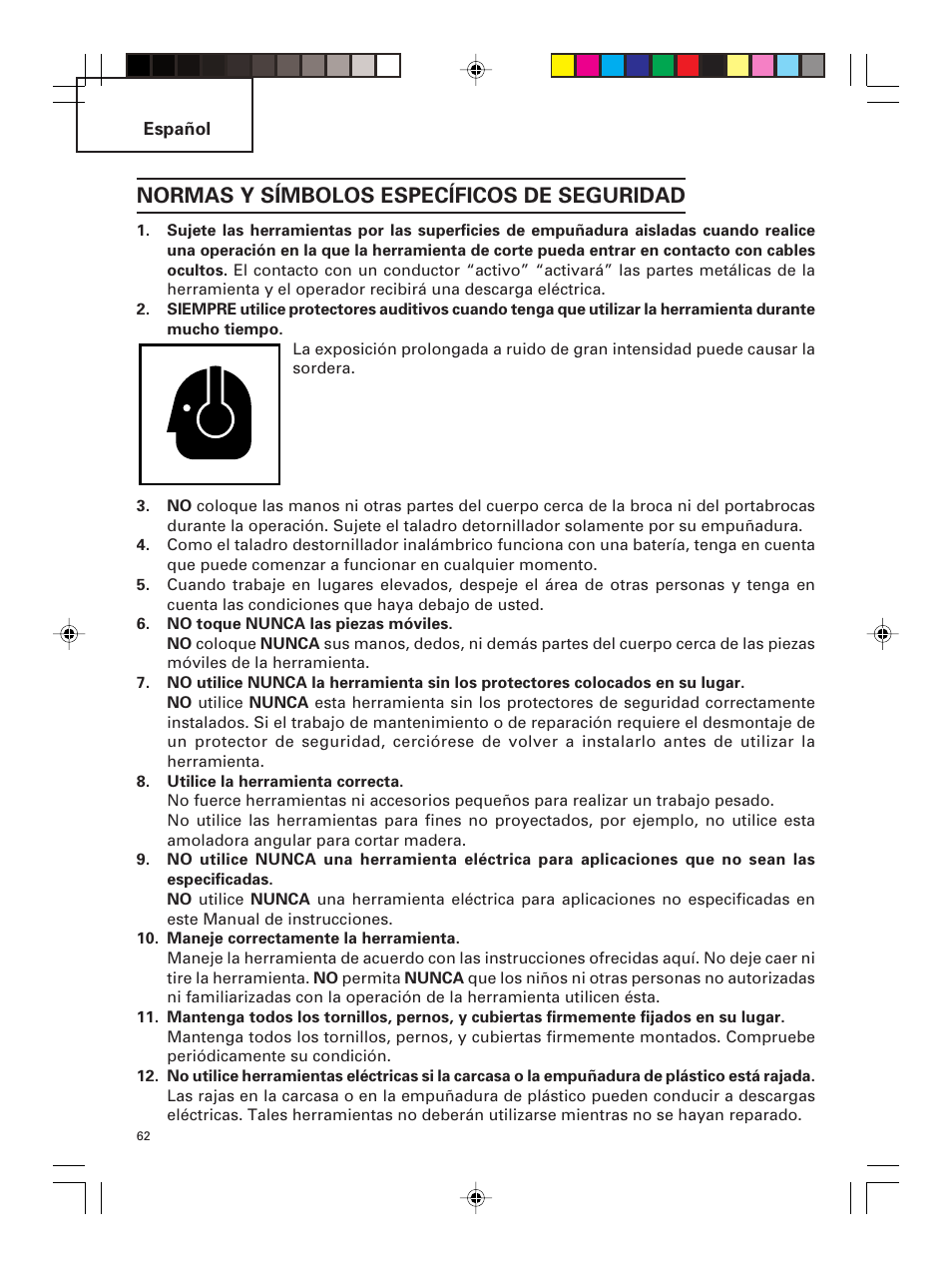 Normas y símbolos específicos de seguridad | Hitachi DS 14DMR User Manual | Page 62 / 88