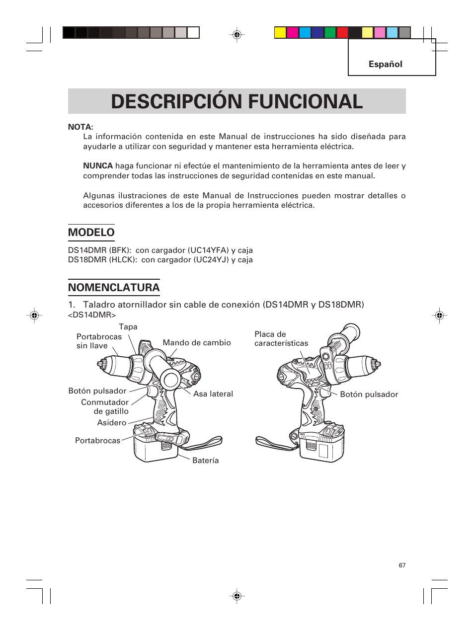 Descripción funcional, Modelo, Nomenclatura | Hitachi DS 14DMR User Manual | Page 67 / 88