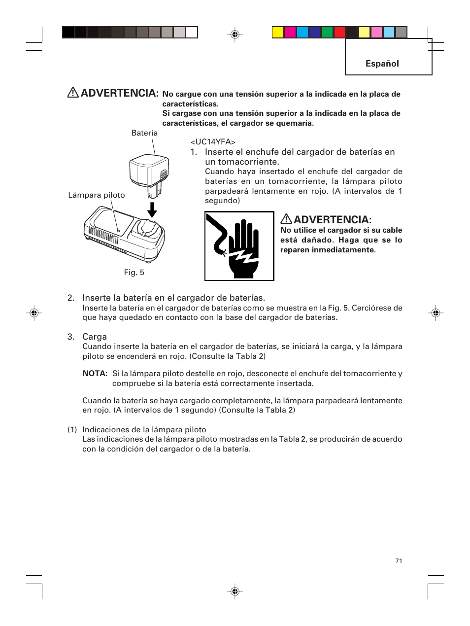 Advertencia | Hitachi DS 14DMR User Manual | Page 71 / 88