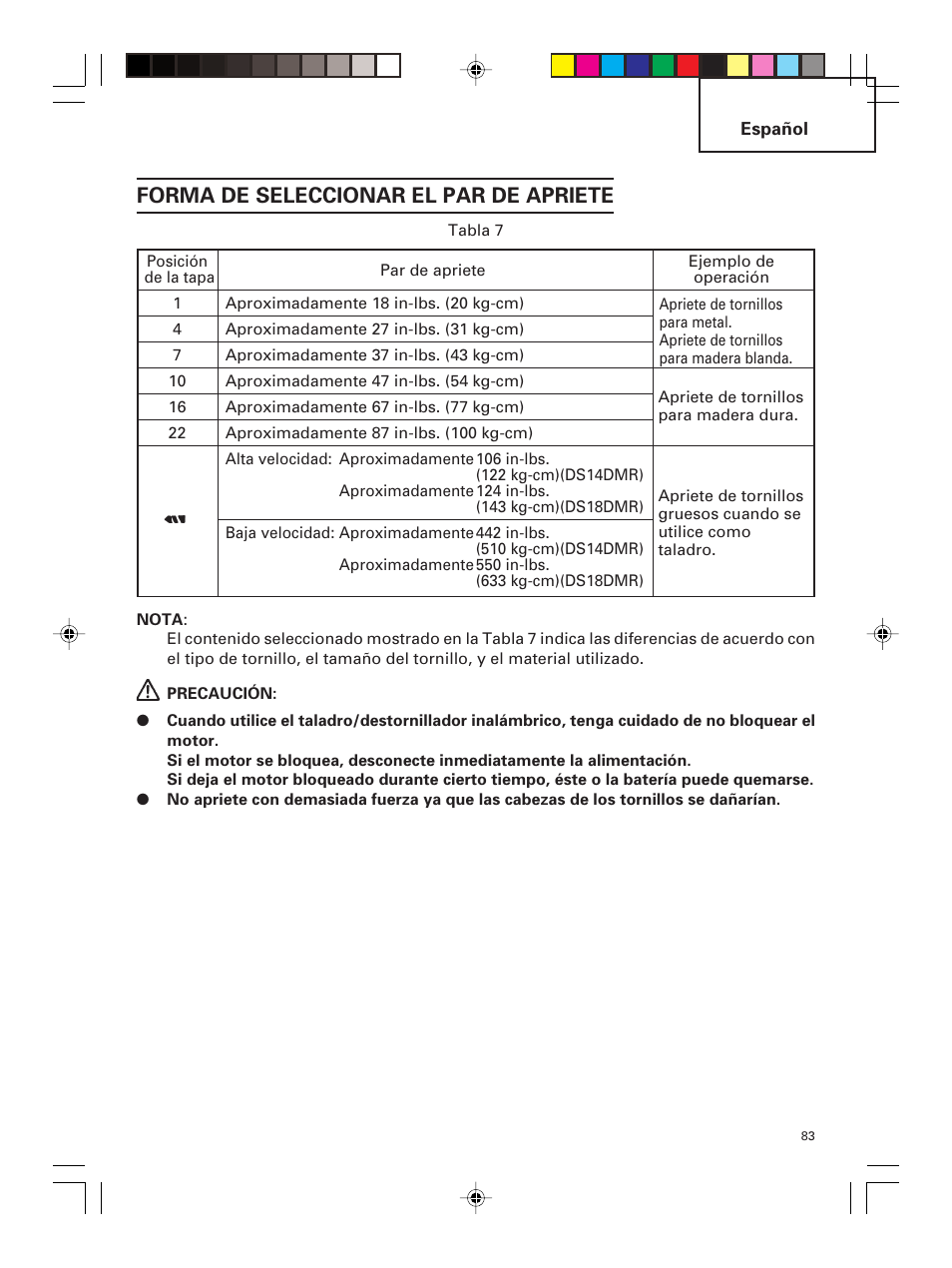 Forma de seleccionar el par de apriete | Hitachi DS 14DMR User Manual | Page 83 / 88