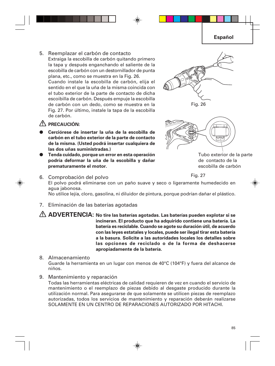 Advertencia | Hitachi DS 14DMR User Manual | Page 85 / 88