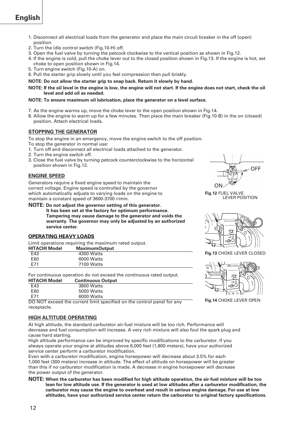 English | Hitachi E43 User Manual | Page 12 / 52