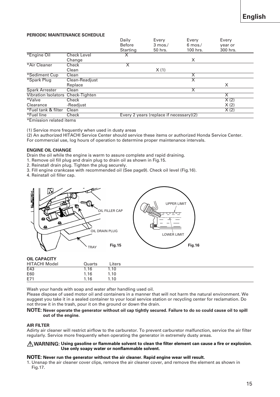 English | Hitachi E43 User Manual | Page 15 / 52