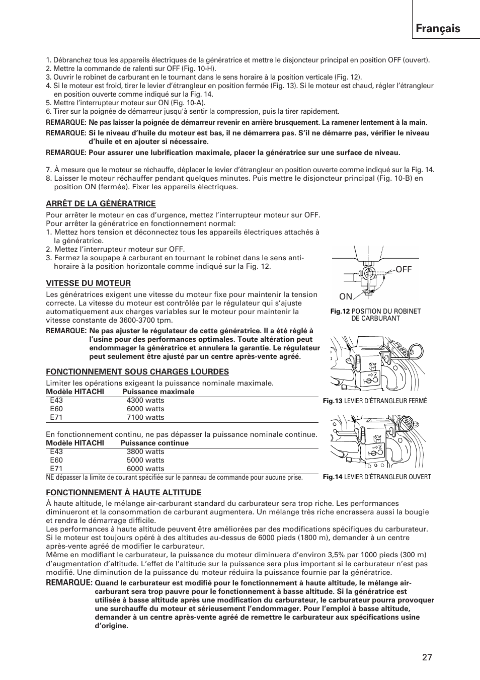 Français | Hitachi E43 User Manual | Page 27 / 52