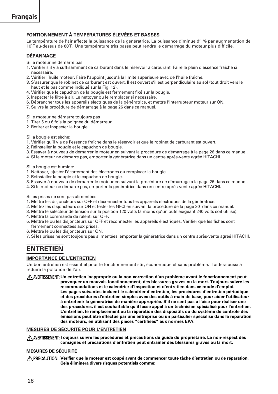 Français entretien | Hitachi E43 User Manual | Page 28 / 52