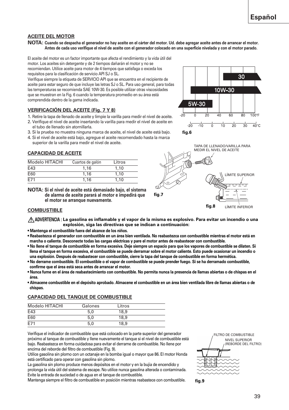 Español | Hitachi E43 User Manual | Page 39 / 52