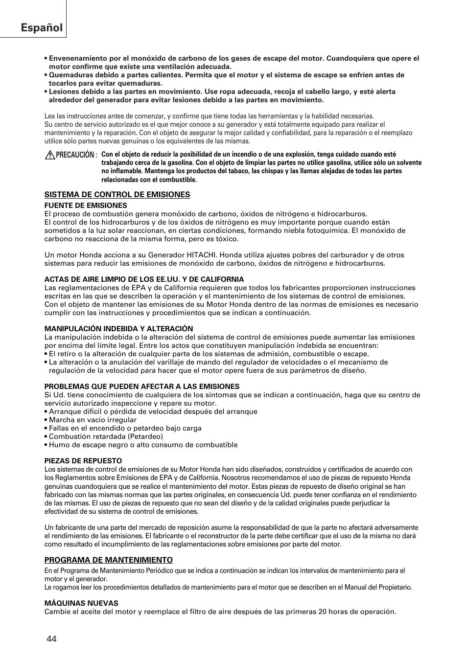Español | Hitachi E43 User Manual | Page 44 / 52