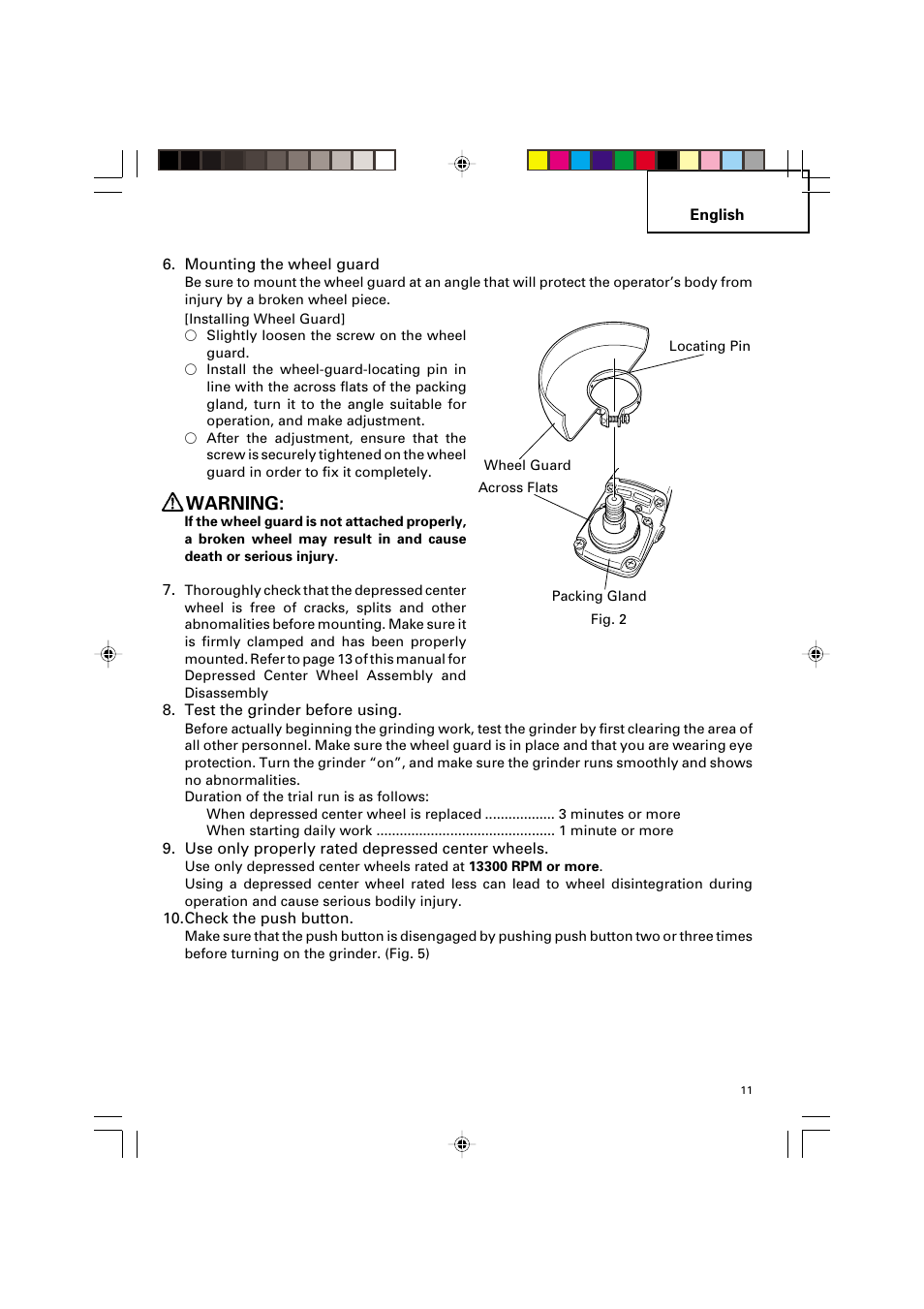 Warning | Hitachi G 12SA2 User Manual | Page 11 / 48