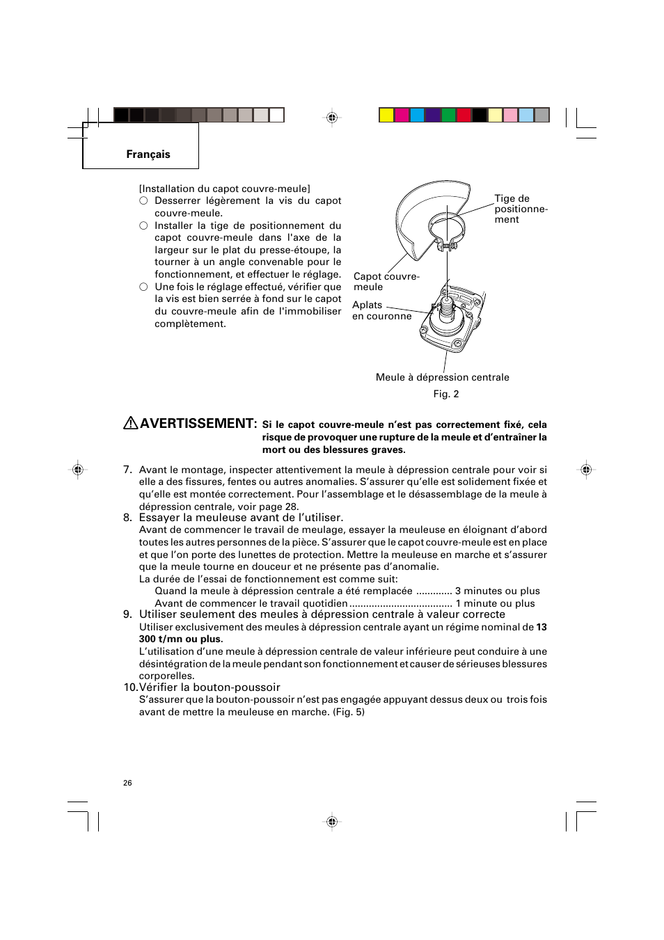 Avertissement | Hitachi G 12SA2 User Manual | Page 26 / 48