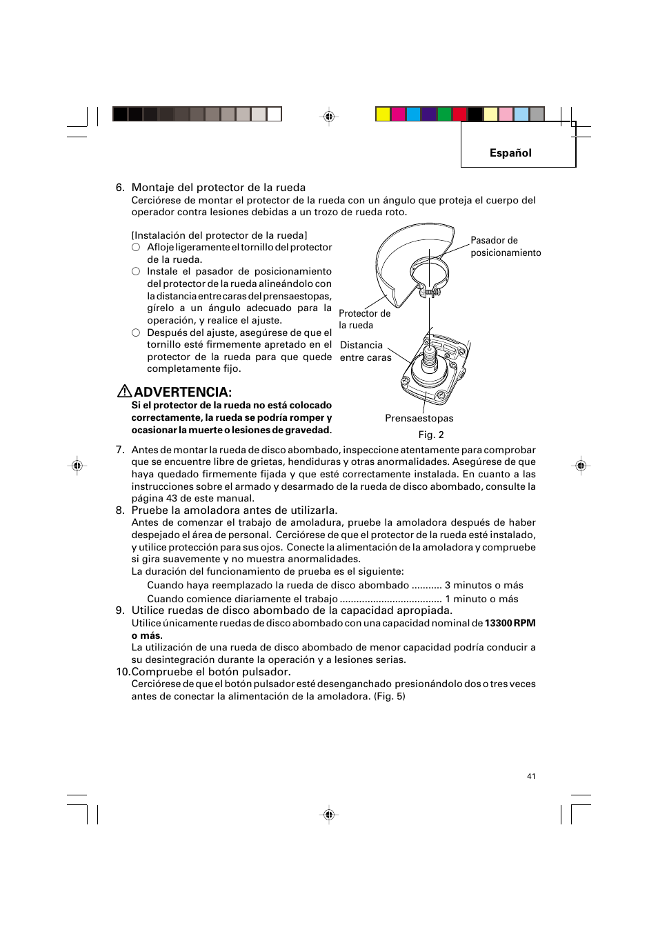 Advertencia | Hitachi G 12SA2 User Manual | Page 41 / 48